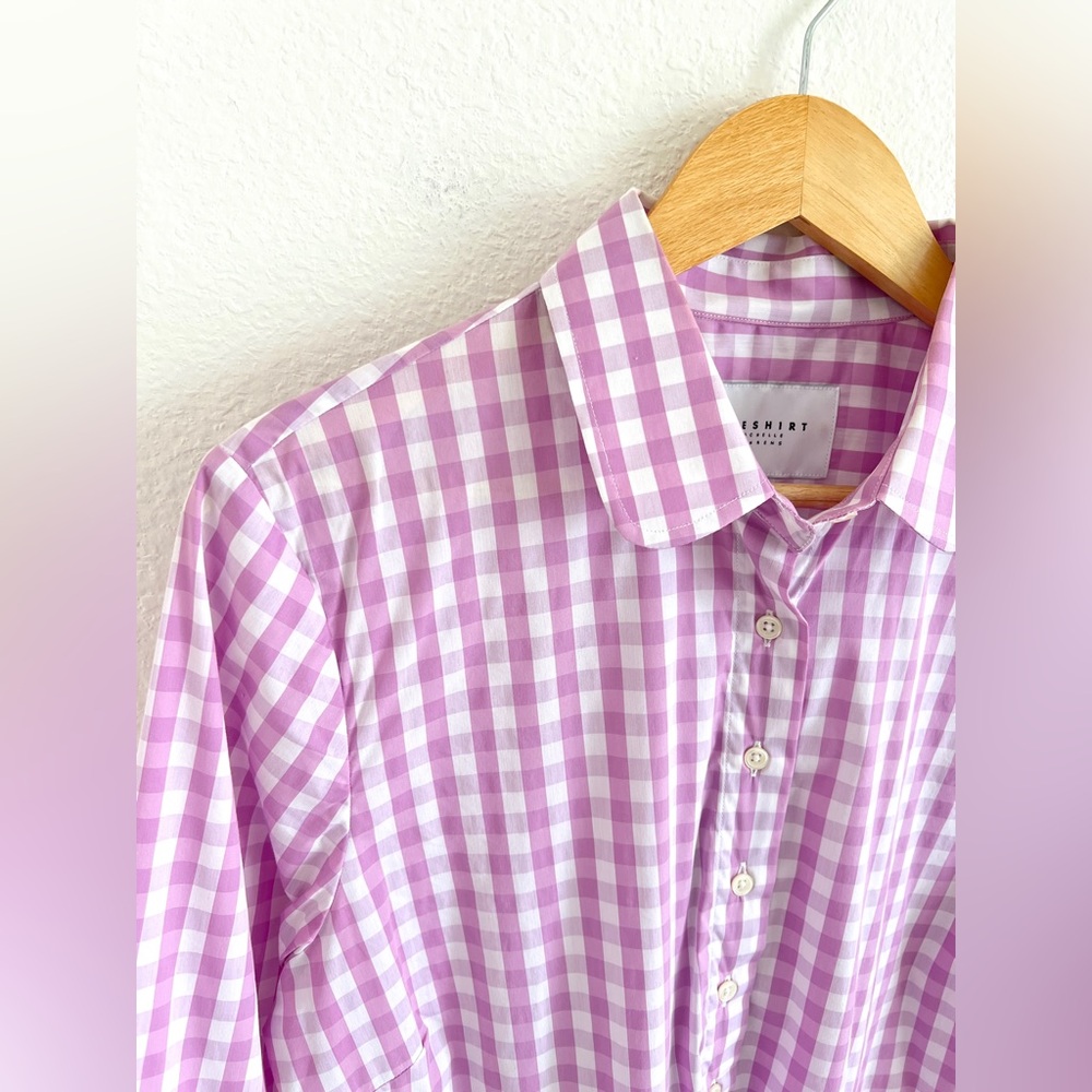 THE SHIRT by ROCHELLE BEHRENS lilac gingham drop waist dress / size L - Picture 4 of 6